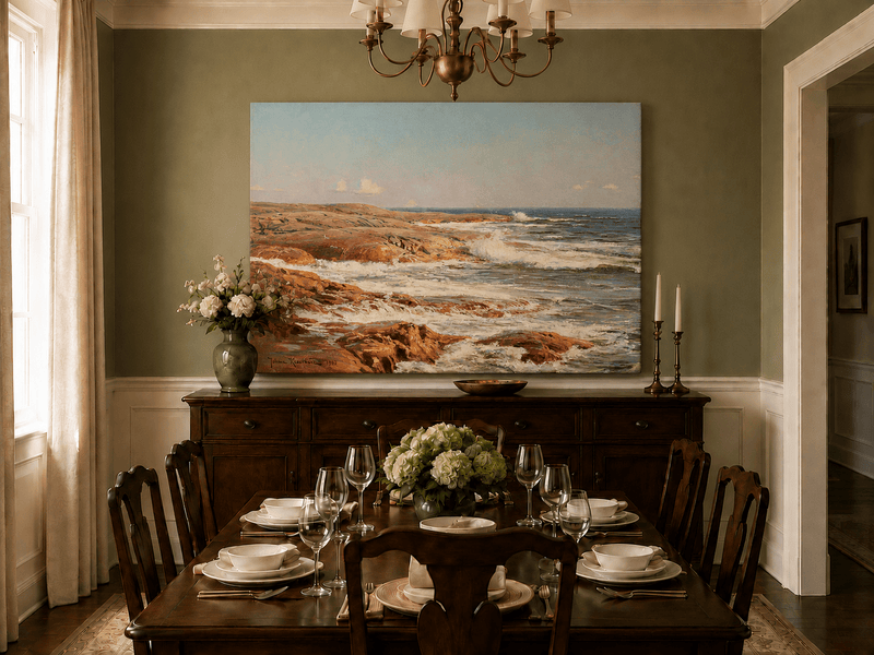 Landscape Oil Painting - Rocky Coastline, Breaking Waves