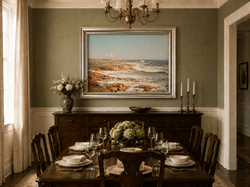 Landscape Oil Painting - Rocky Coastline, Breaking Waves