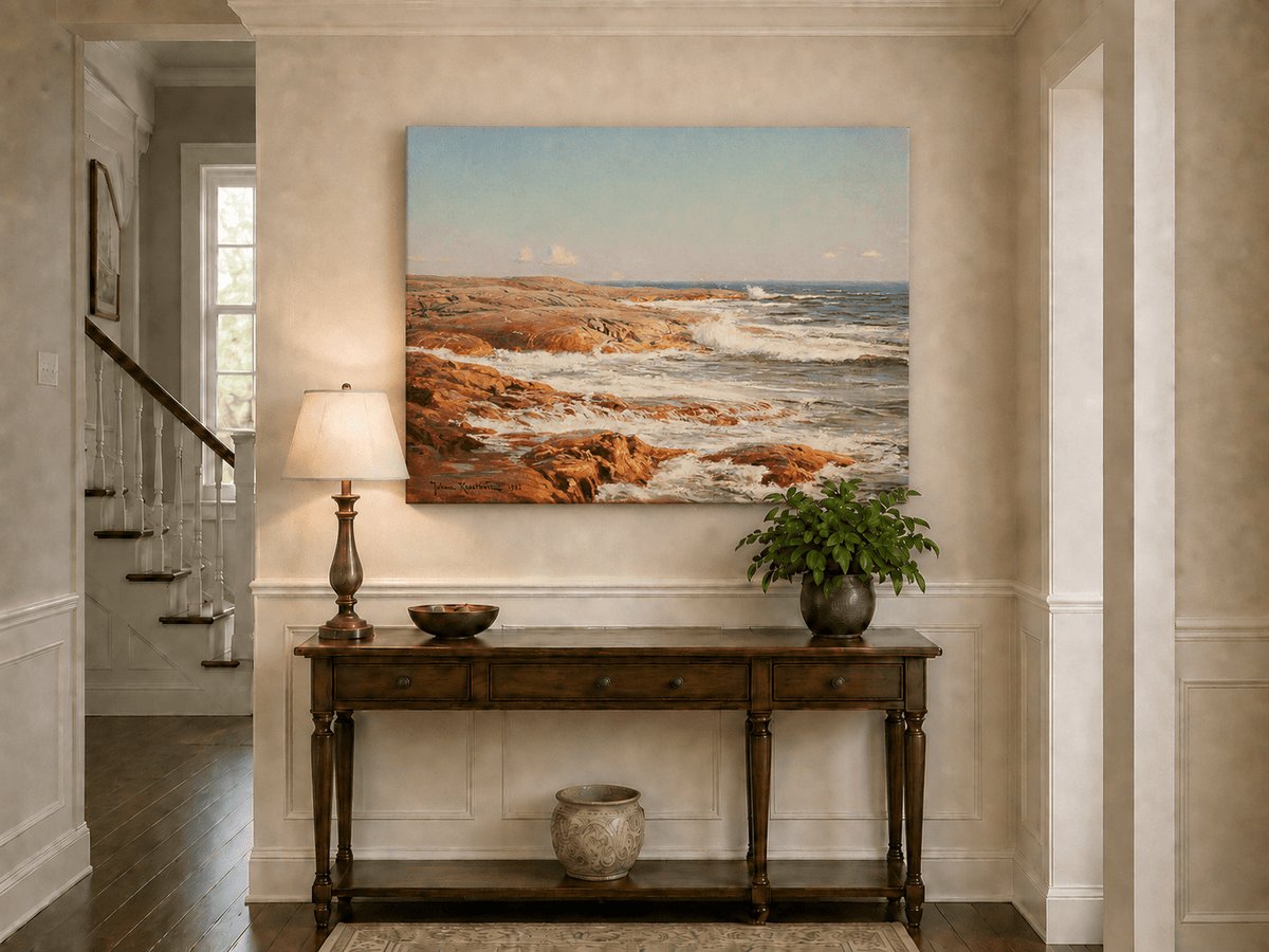 Landscape Oil Painting - Rocky Coastline, Breaking Waves