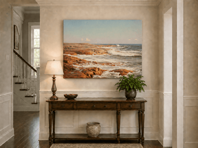 Landscape Oil Painting - Rocky Coastline, Breaking Waves