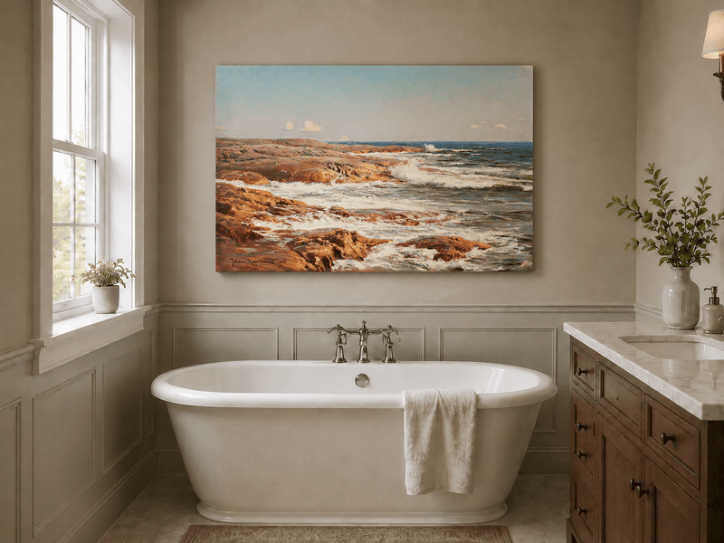 Landscape Oil Painting - Rocky Coastline, Breaking Waves