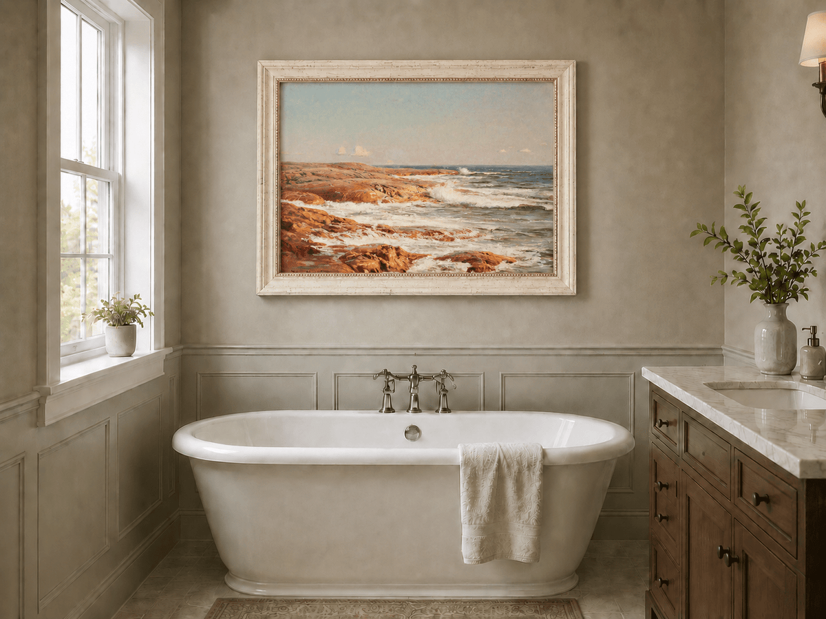 Landscape Oil Painting - Rocky Coastline, Breaking Waves