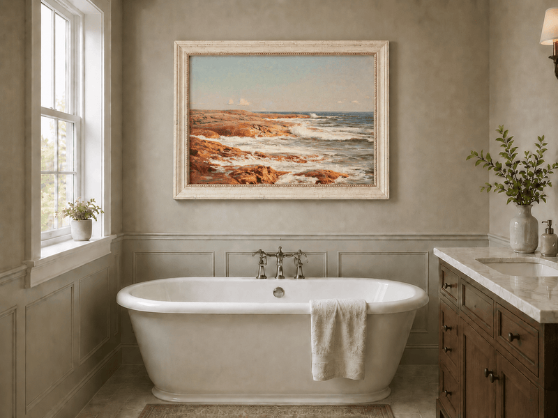 Landscape Oil Painting - Rocky Coastline, Breaking Waves