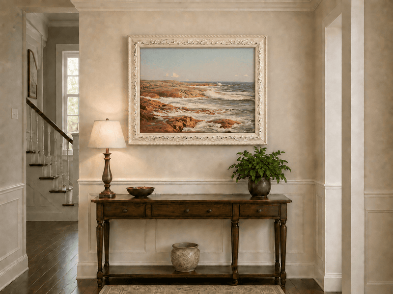 Landscape Oil Painting - Rocky Coastline, Breaking Waves