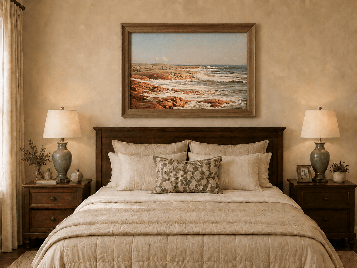 Landscape Oil Painting - Rocky Coastline, Breaking Waves