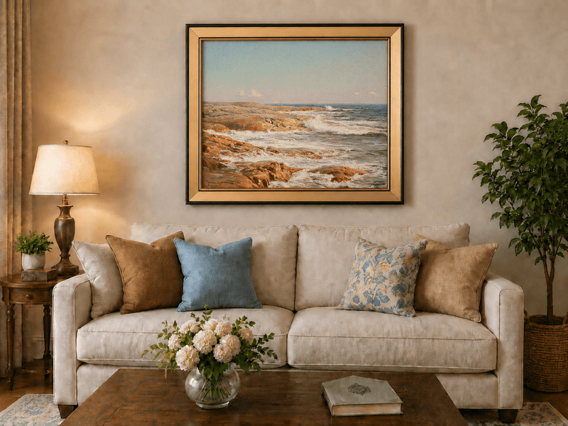 Landscape Oil Painting - Rocky Coastline, Breaking Waves