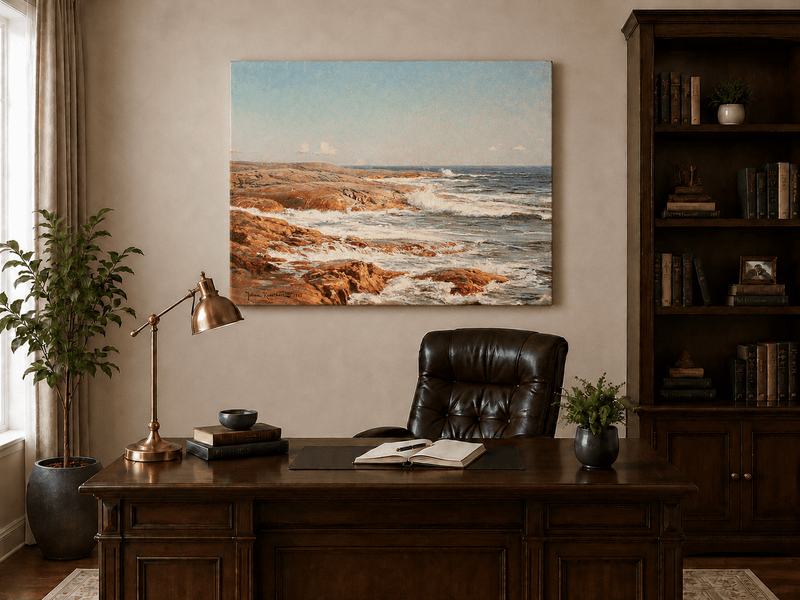 Landscape Oil Painting - Rocky Coastline, Breaking Waves