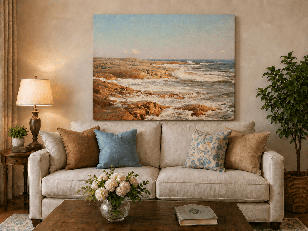 Landscape Oil Painting - Rocky Coastline, Breaking Waves