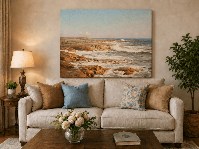 Landscape Oil Painting - Rocky Coastline, Breaking Waves