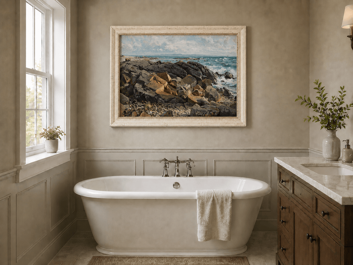 Landscape Oil Painting - Rocky Coastline with Crashing Waves