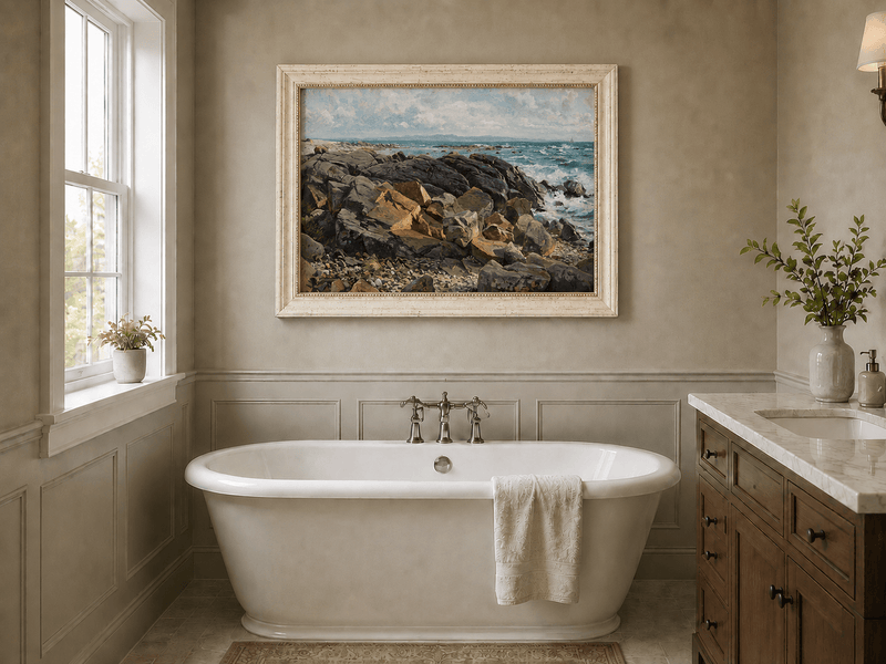 Landscape Oil Painting - Rocky Coastline with Crashing Waves