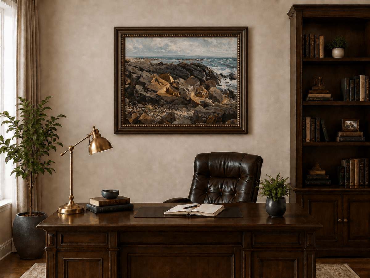 Landscape Oil Painting - Rocky Coastline with Crashing Waves