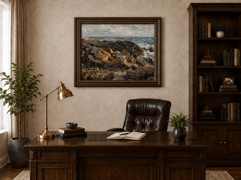 Landscape Oil Painting - Rocky Coastline with Crashing Waves
