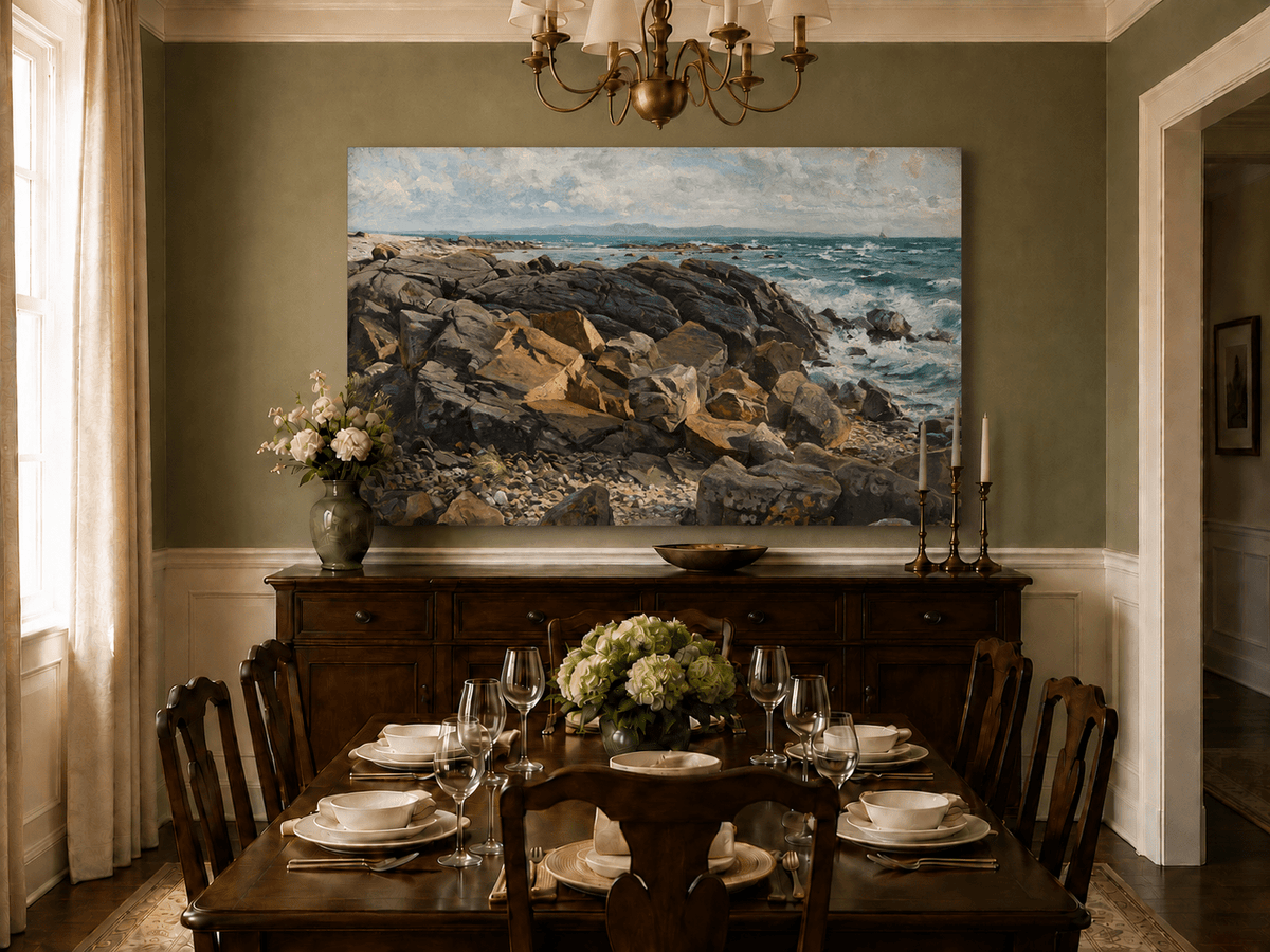 Landscape Oil Painting - Rocky Coastline with Crashing Waves