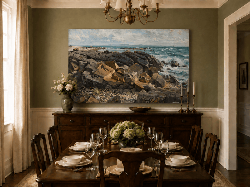 Landscape Oil Painting - Rocky Coastline with Crashing Waves