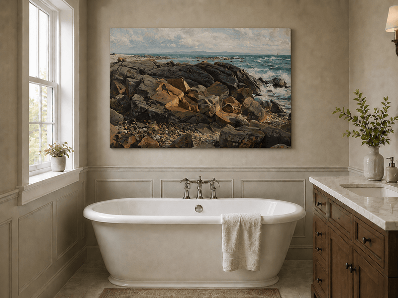 Landscape Oil Painting - Rocky Coastline with Crashing Waves