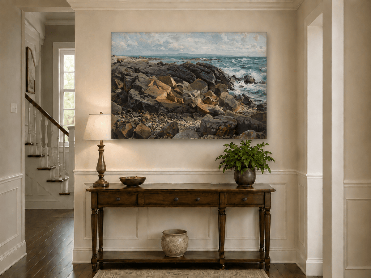 Landscape Oil Painting - Rocky Coastline with Crashing Waves