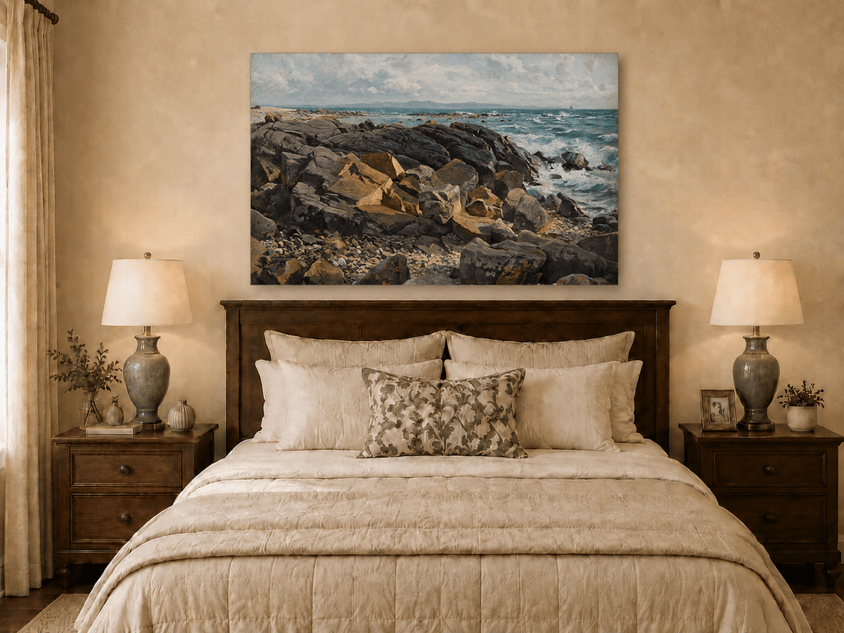 Landscape Oil Painting - Rocky Coastline with Crashing Waves