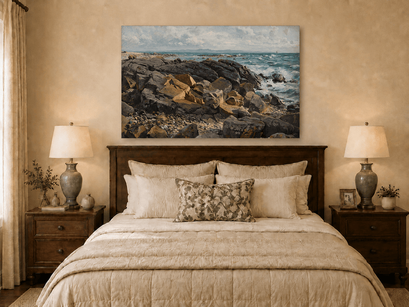 Landscape Oil Painting - Rocky Coastline with Crashing Waves