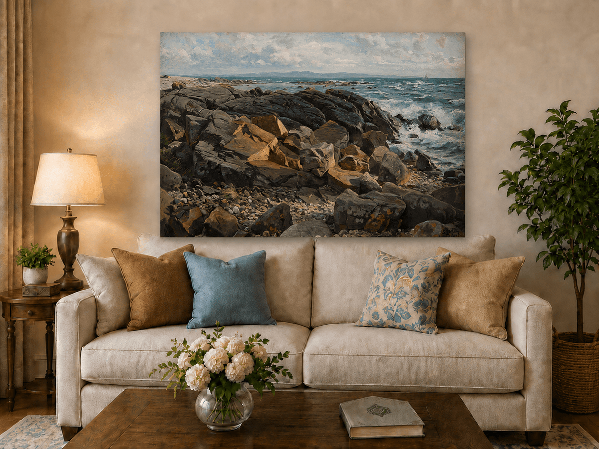 Landscape Oil Painting - Rocky Coastline with Crashing Waves