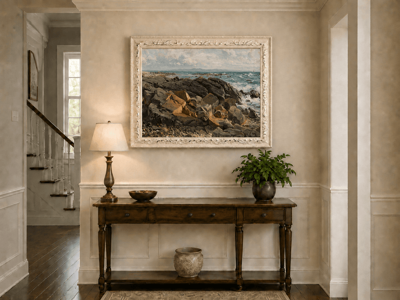 Landscape Oil Painting - Rocky Coastline with Crashing Waves