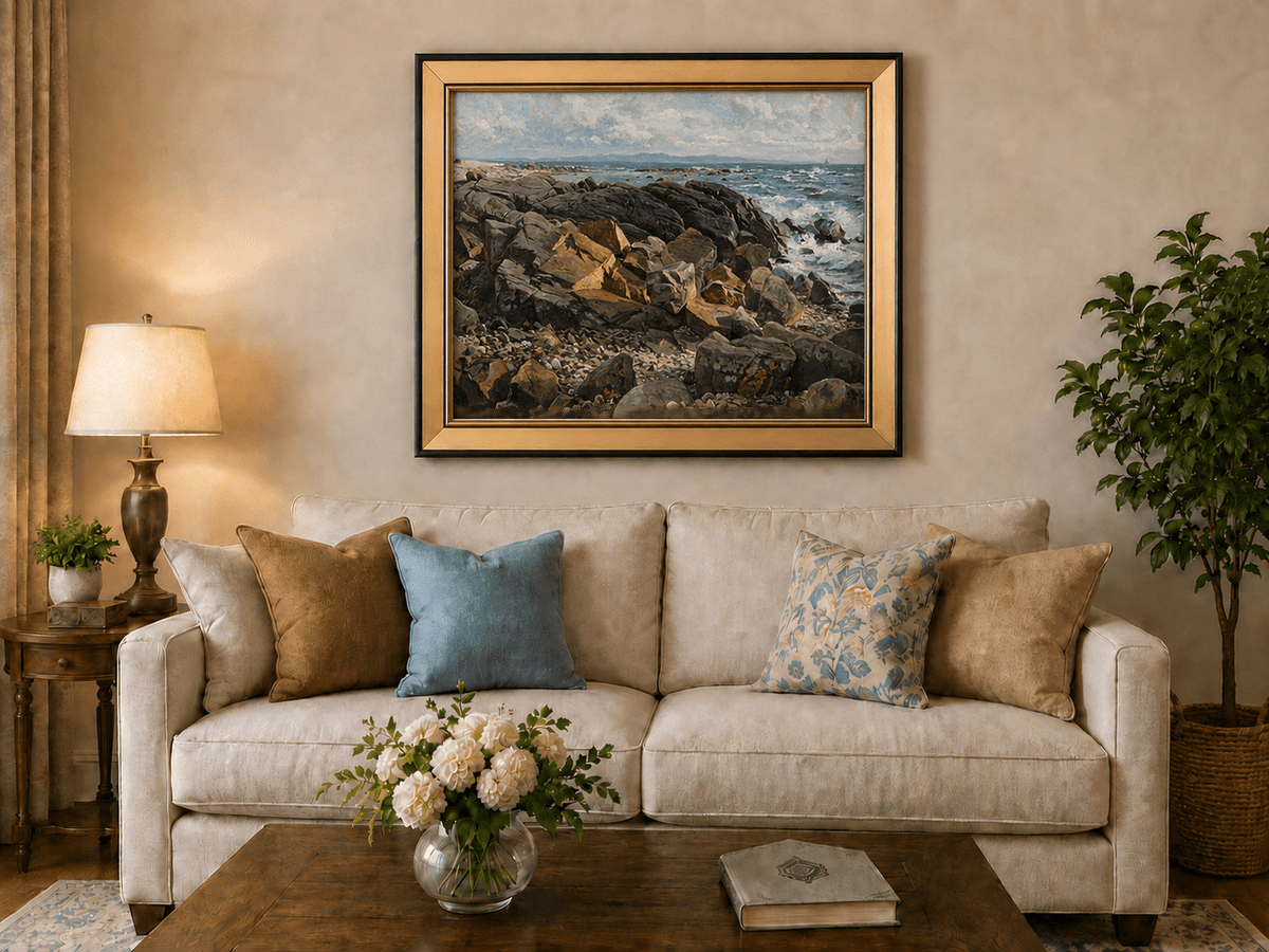 Landscape Oil Painting - Rocky Coastline with Crashing Waves