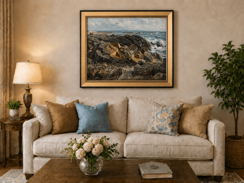 Landscape Oil Painting - Rocky Coastline with Crashing Waves