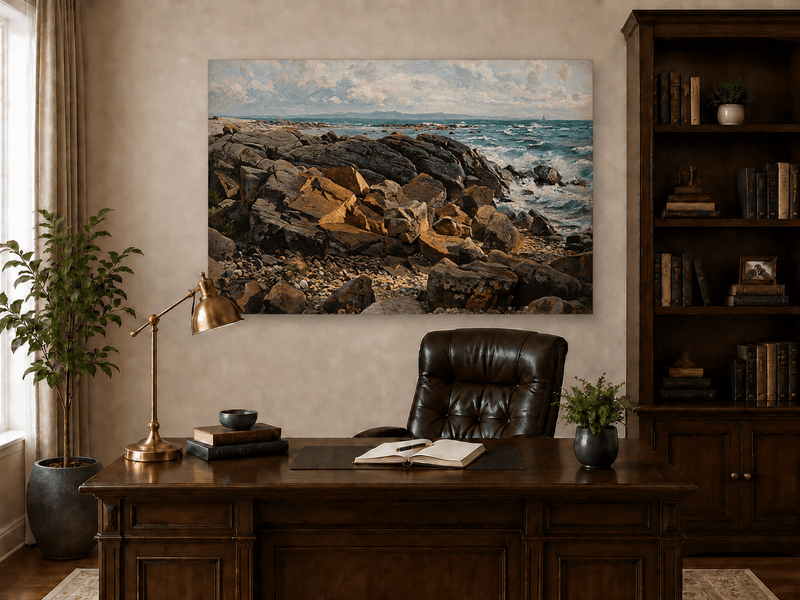 Landscape Oil Painting - Rocky Coastline with Crashing Waves