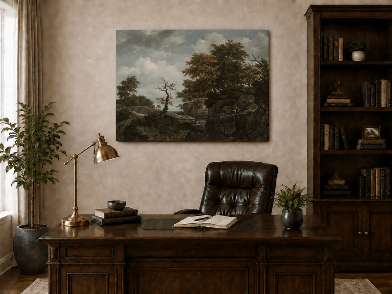Peinture à l'huile de paysage - Village côtier avec phare et coucher de soleil