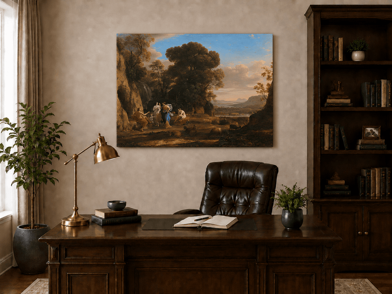 Landschaftsgemälde in Öl – Felslandschaft mit Figuren und Tieren