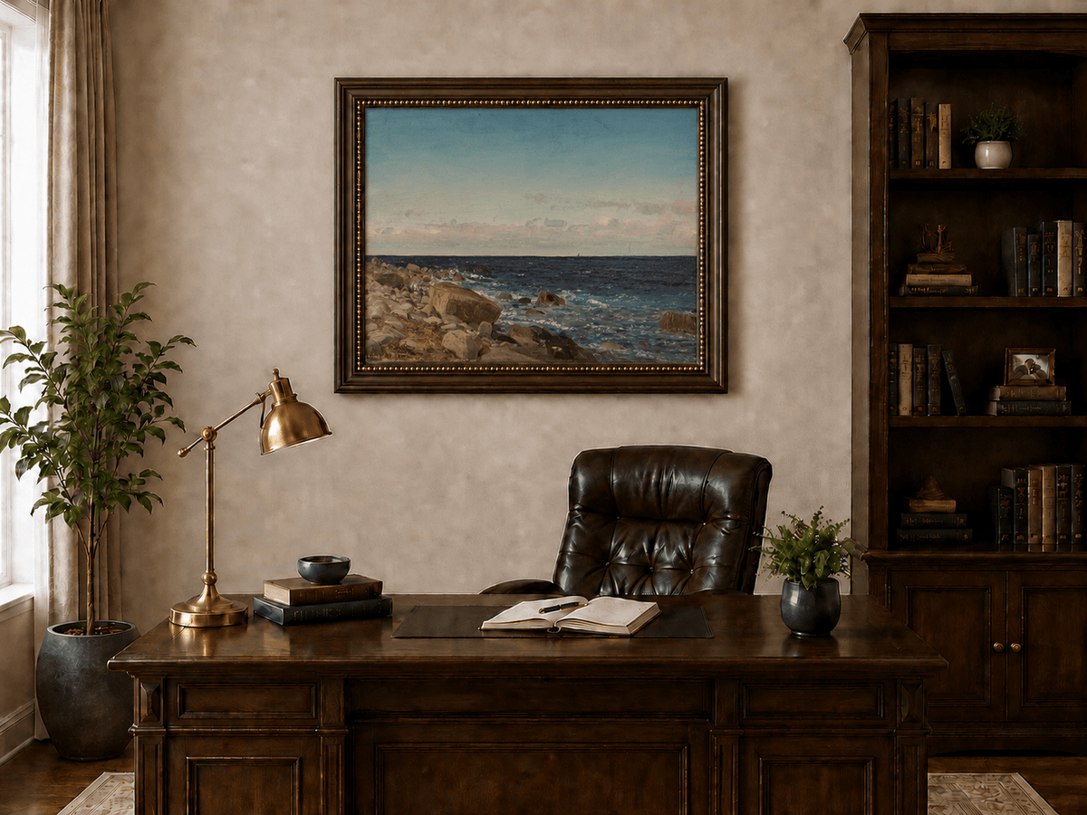 Landscape Oil Painting - Rocky Ocean Shore with Rolling Waves