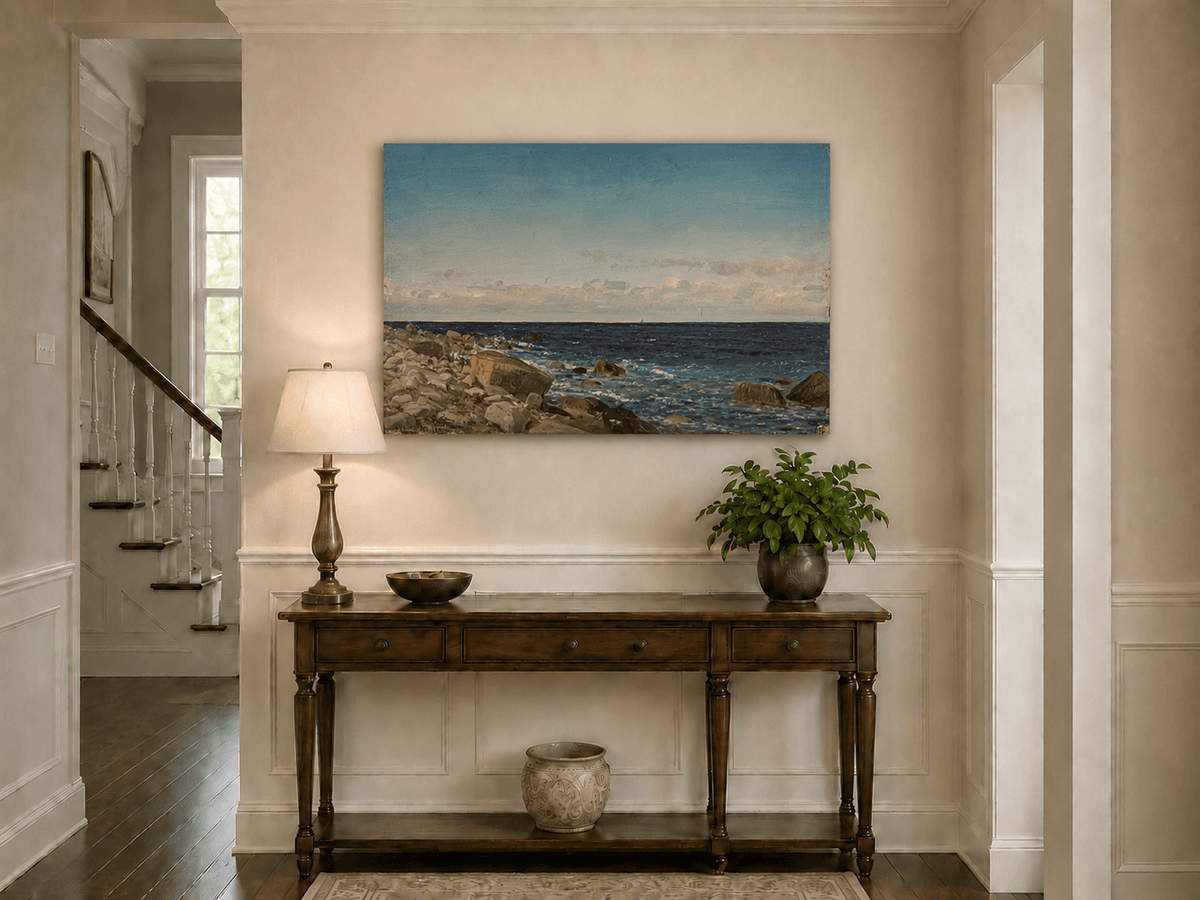 Landscape Oil Painting - Rocky Ocean Shore with Rolling Waves