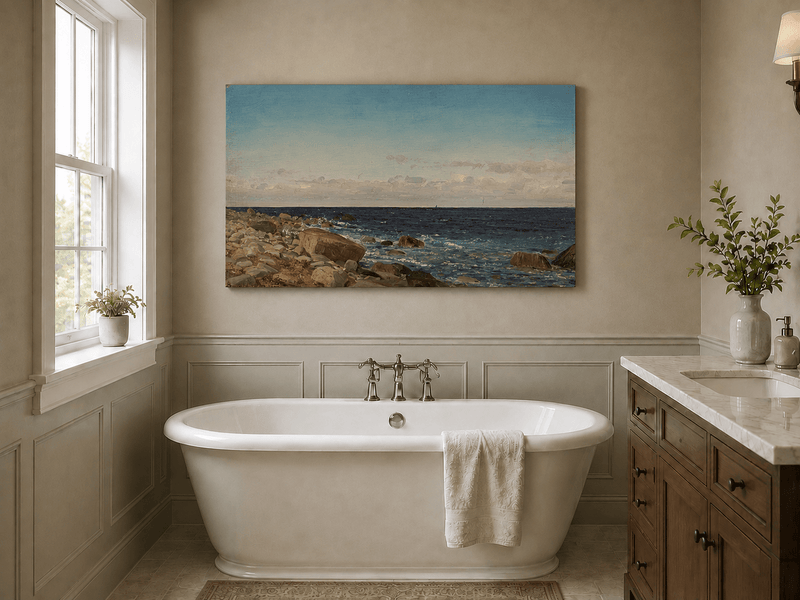 Landscape Oil Painting - Rocky Ocean Shore with Rolling Waves