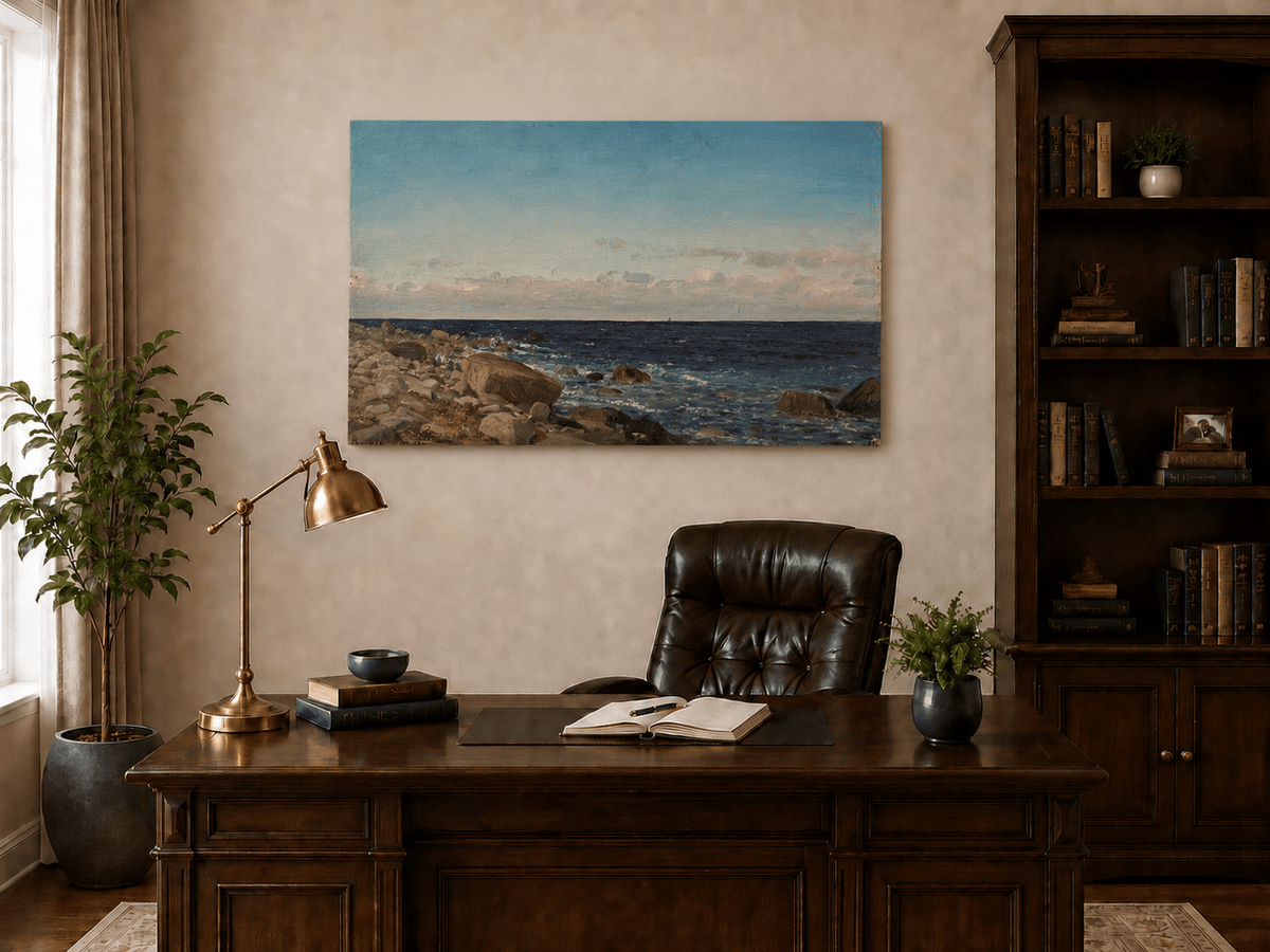 Landscape Oil Painting - Rocky Ocean Shore with Rolling Waves