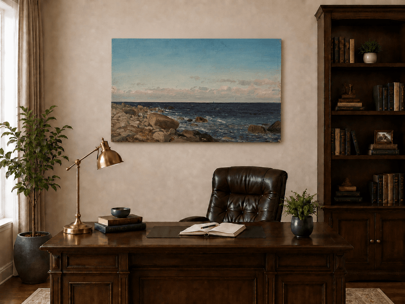 Landscape Oil Painting - Rocky Ocean Shore with Rolling Waves