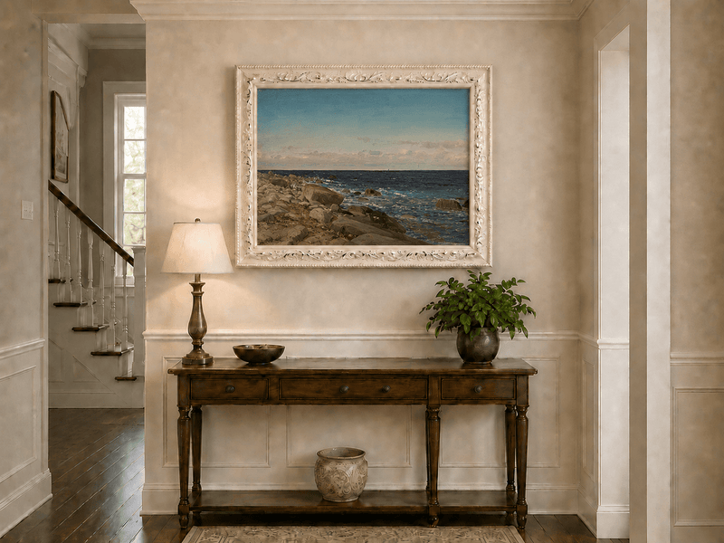Landscape Oil Painting - Rocky Ocean Shore with Rolling Waves