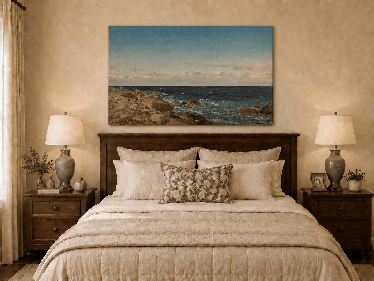 Landscape Oil Painting - Rocky Ocean Shore with Rolling Waves
