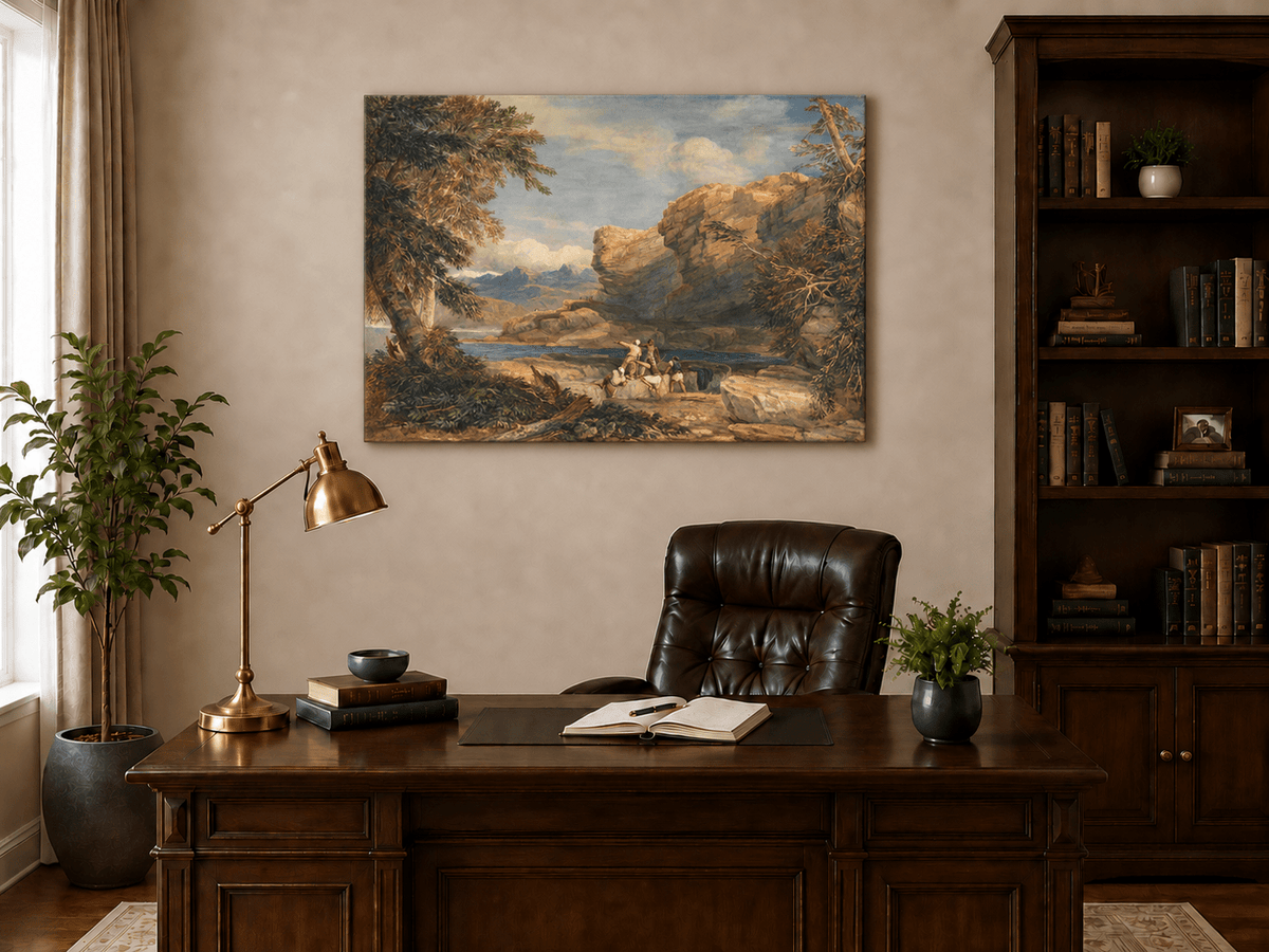 Landscape Oil Painting - Rocky River Gorge with Travelers