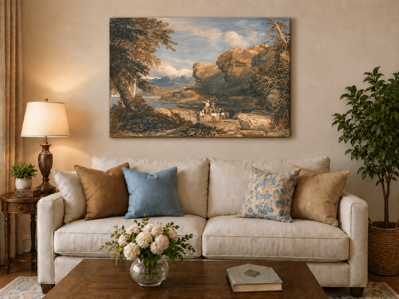 Landscape Oil Painting - Rocky River Gorge with Travelers
