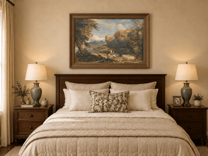 Landscape Oil Painting - Rocky River Gorge with Travelers