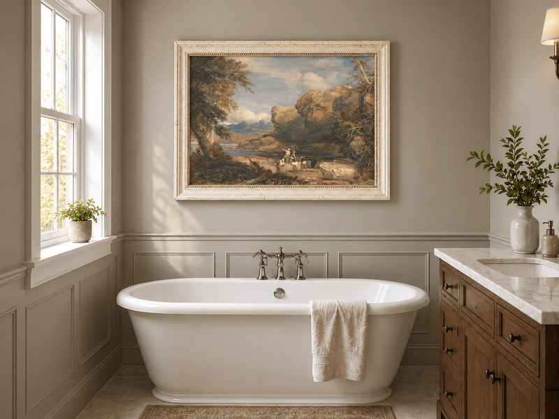 Landscape Oil Painting - Rocky River Gorge with Travelers