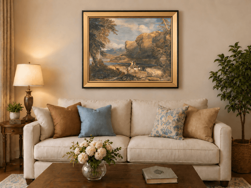 Landscape Oil Painting - Rocky River Gorge with Travelers