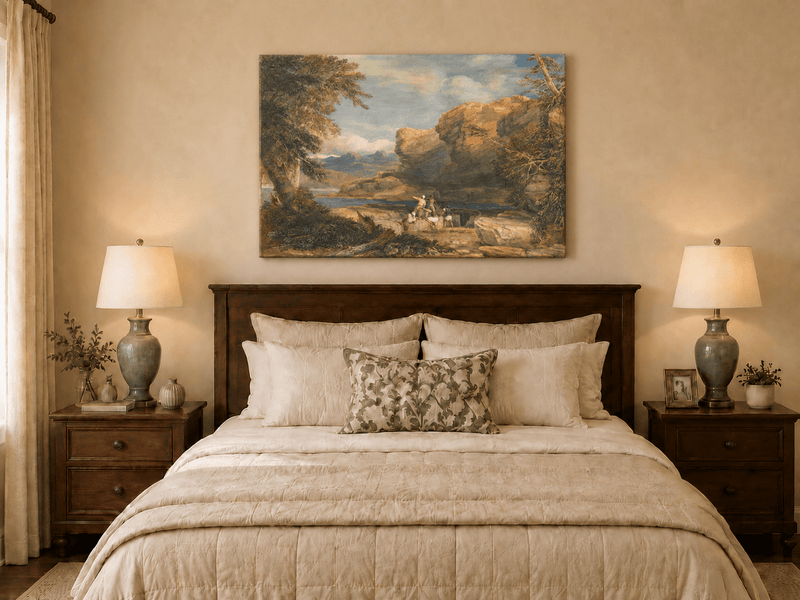 Landscape Oil Painting - Rocky River Gorge with Travelers