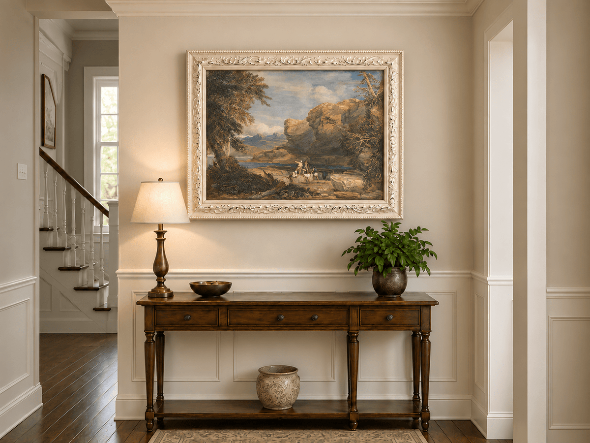 Landscape Oil Painting - Rocky River Gorge with Travelers