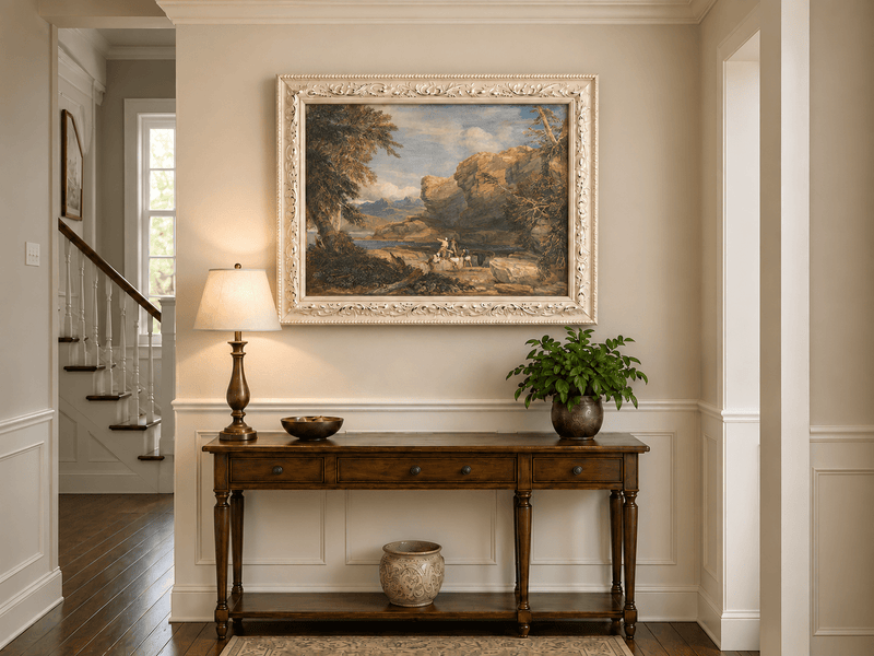 Landscape Oil Painting - Rocky River Gorge with Travelers