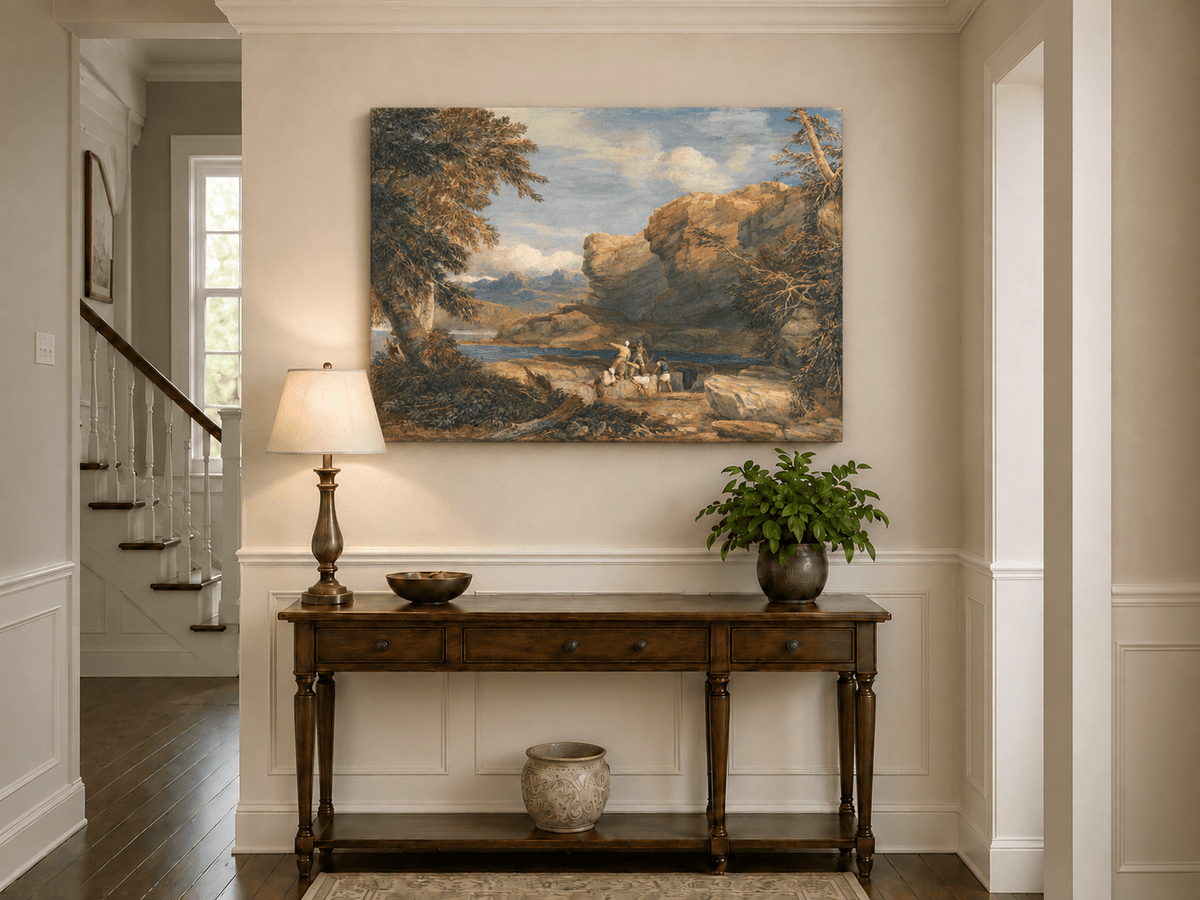Landscape Oil Painting - Rocky River Gorge with Travelers