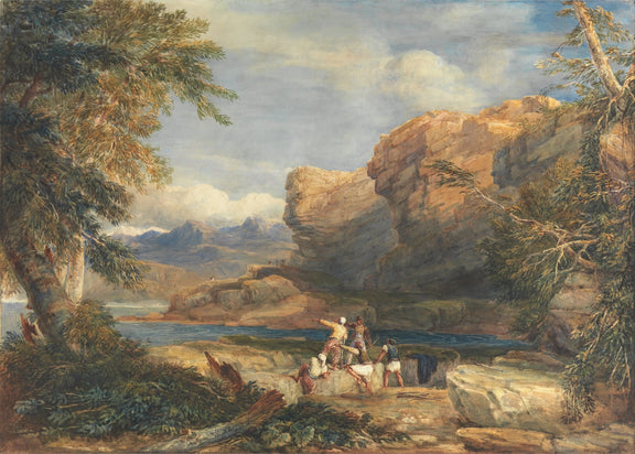 Landscape Oil Painting - Rocky River Gorge with Travelers - Oil Painting Haven