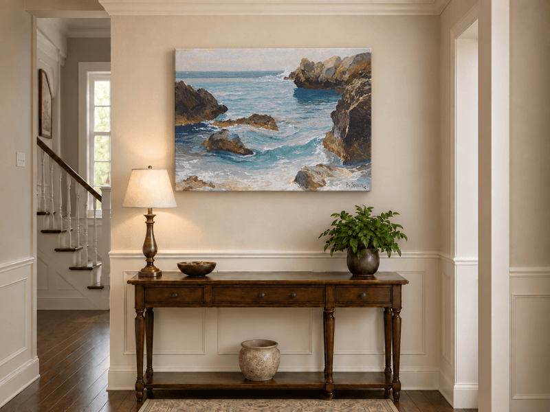Landscape Oil Painting - Rocky Seascape Waves | Hand-Painted