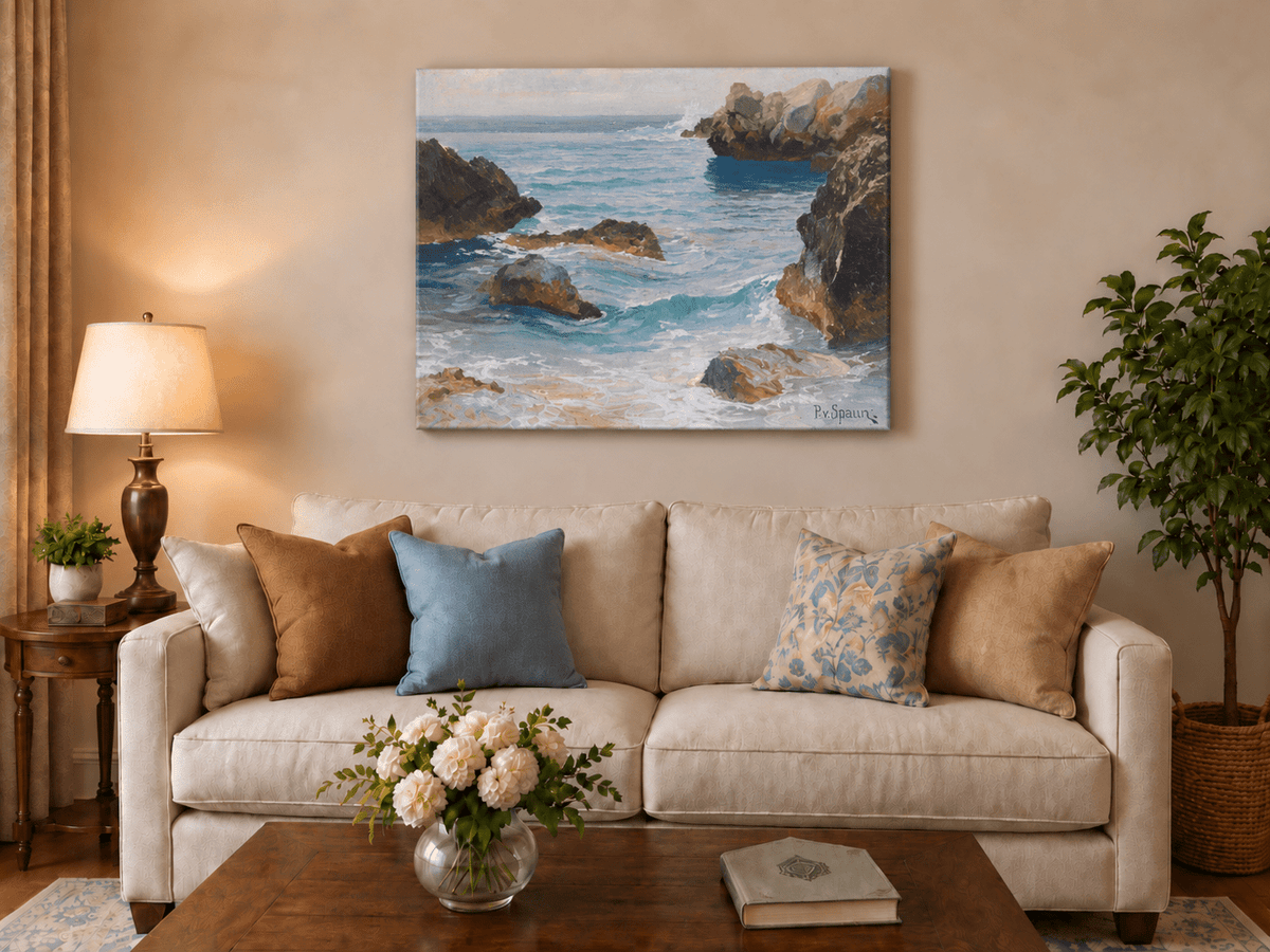 Landscape Oil Painting - Rocky Seascape Waves | Hand-Painted