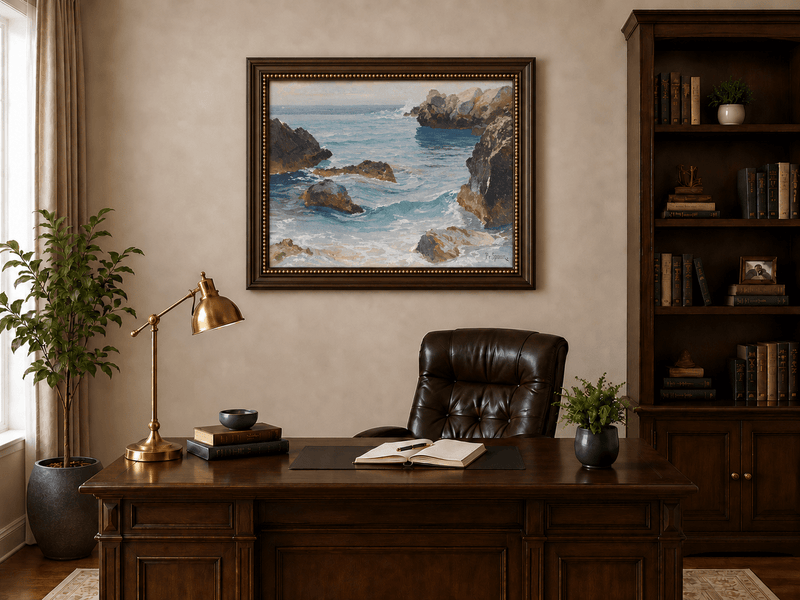Landscape Oil Painting - Rocky Seascape Waves | Hand-Painted